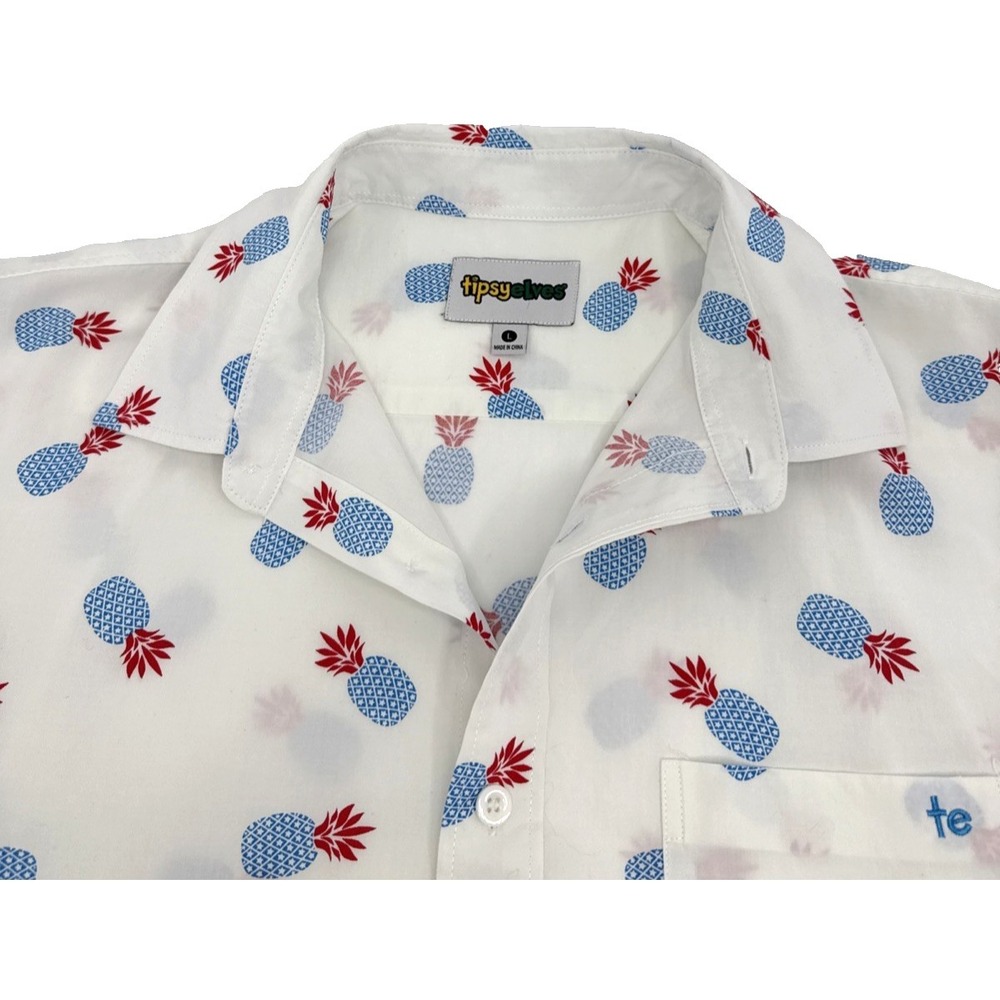 Tipsy Elves Pineapple Shirt L Patriotic Red Blue Summer Vacation Cruise Resort